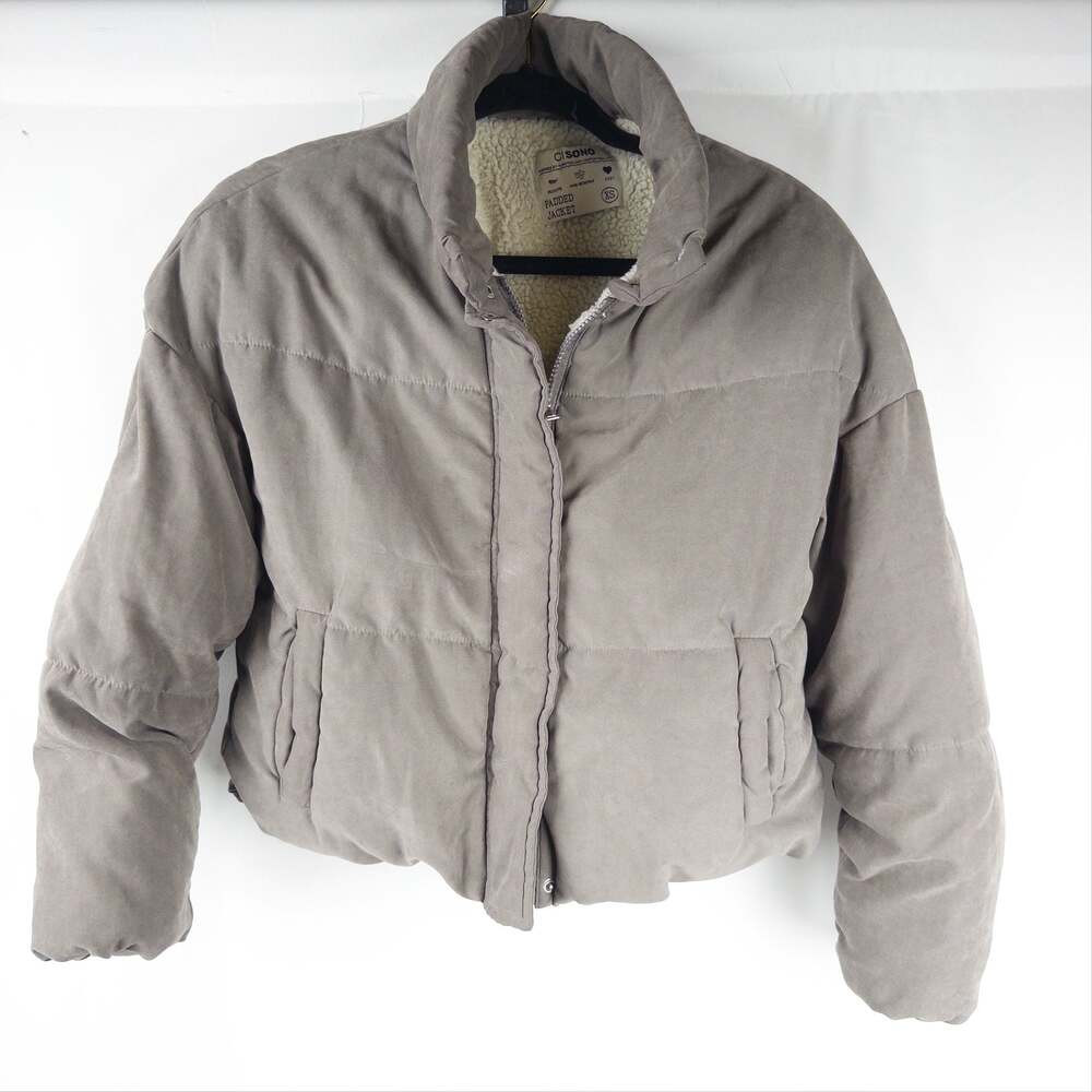Cisono Padded Sherpa-Lined Cropped Puffer Jacket Gray